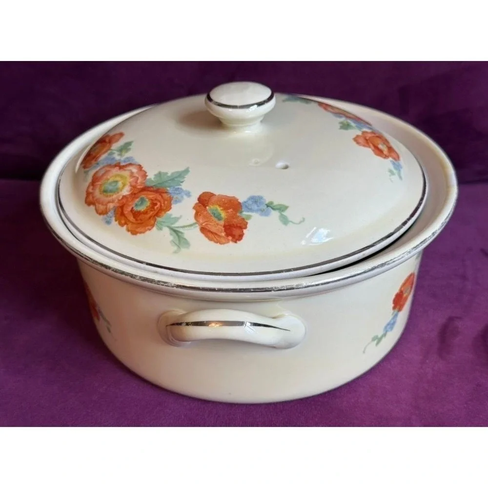 Vtg Hall Superior Quality Kitchenware Orange Poppy Covered Casserole Oven Crock